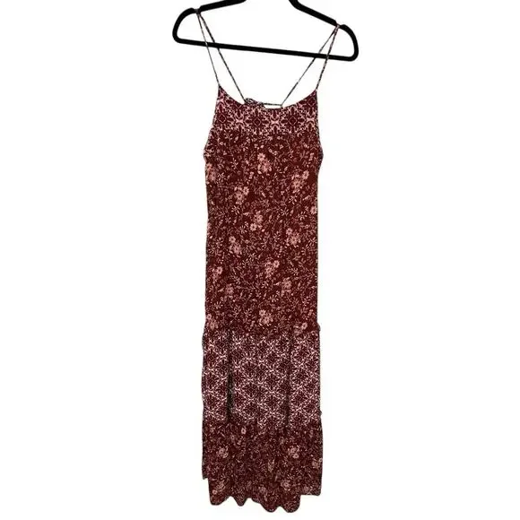 Knox Rose Maxi Dress Tiered Floral Print Mixed Print Strappy Burgundy XS Prairie - Picture 3 of 14